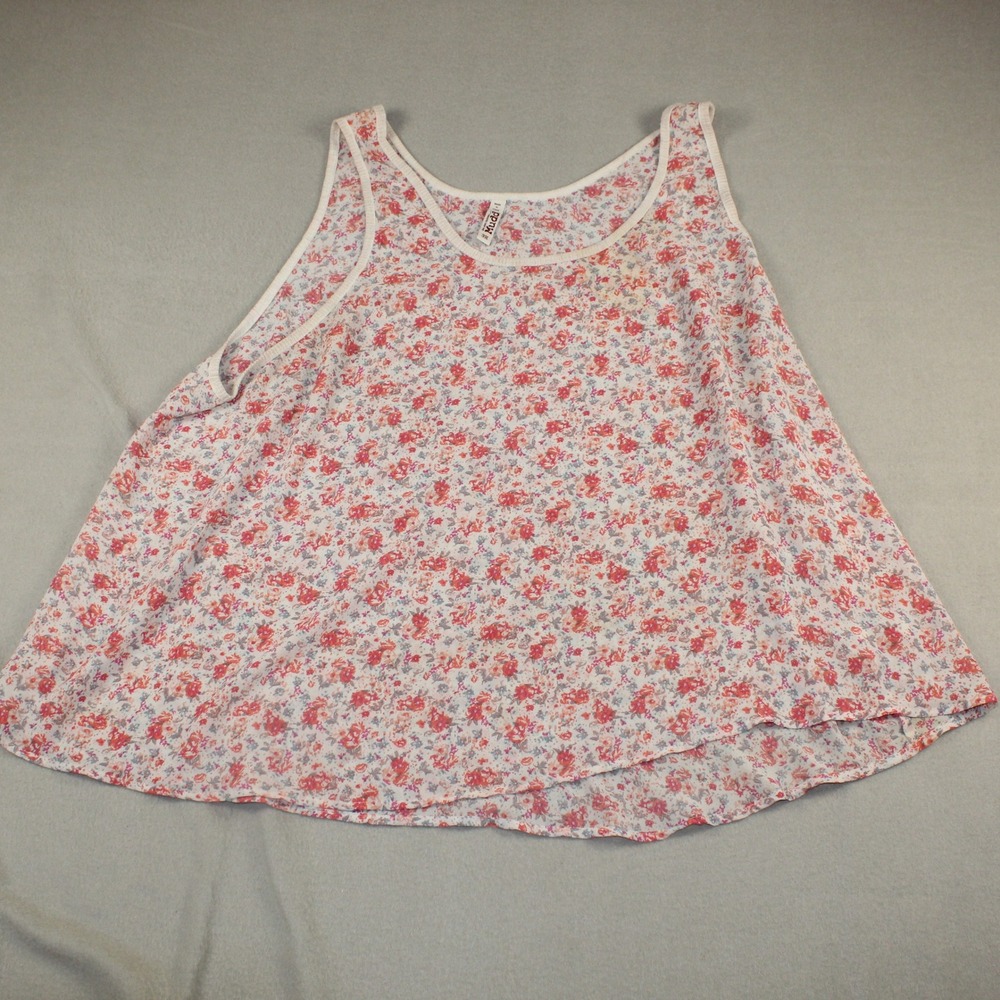 Mudd Tank Top Floral Print Boho High-Low Hem 3X Pink Orange Blue Sleeveless Boho